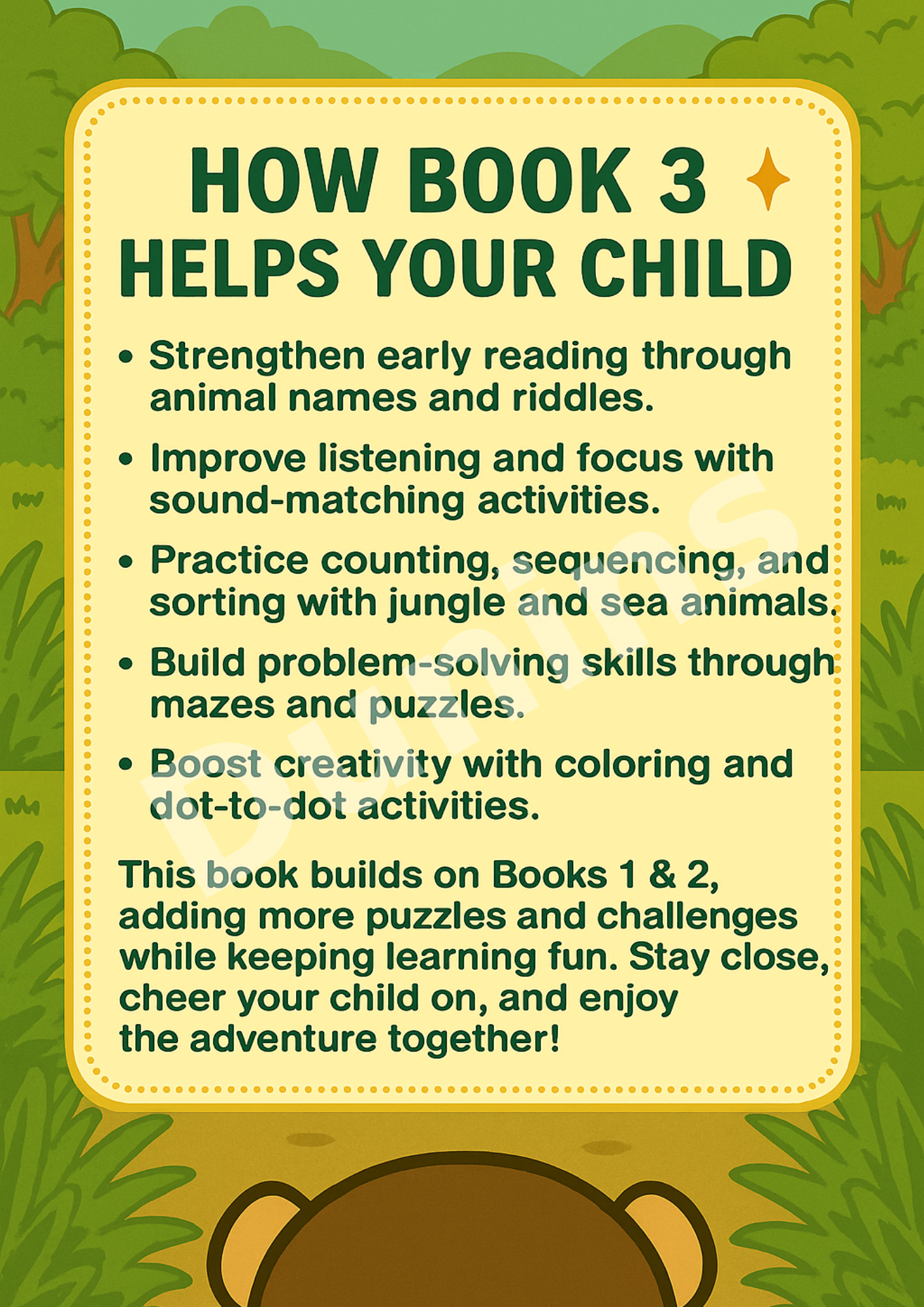 Book 3: The River Crossing Adventure | Preschool Animal Learning & Activity Book | Dunins