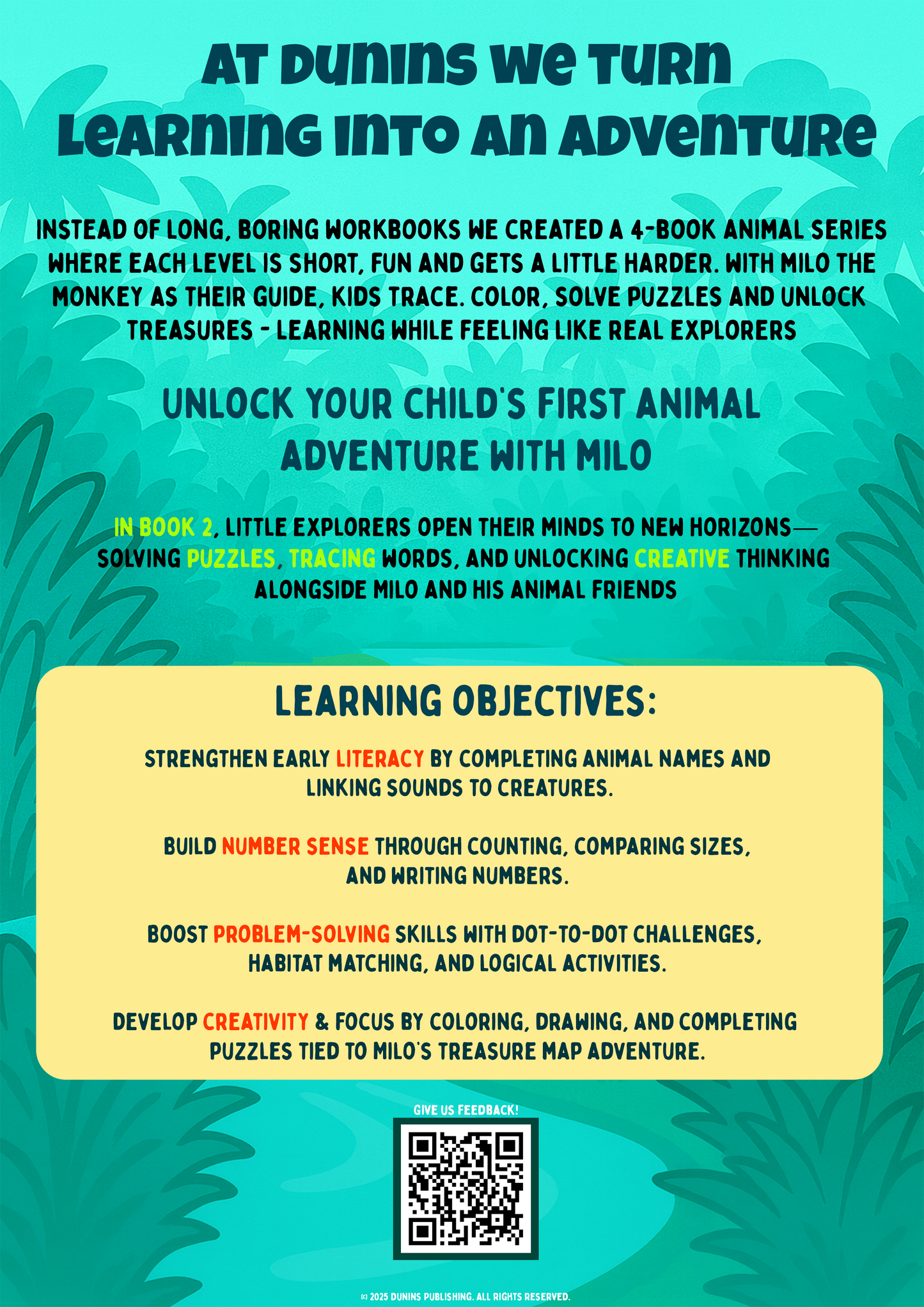 Book 2: The Lost Map Adventure Animal Tracing & Coloring Workbook for Preschoolers | Dunins