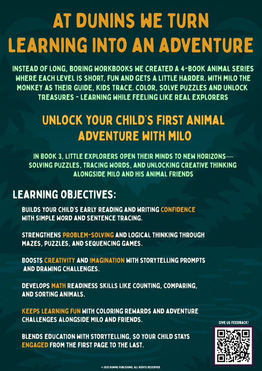 Book 3: The River Crossing Adventure | Preschool Animal Learning & Activity Book | Dunins