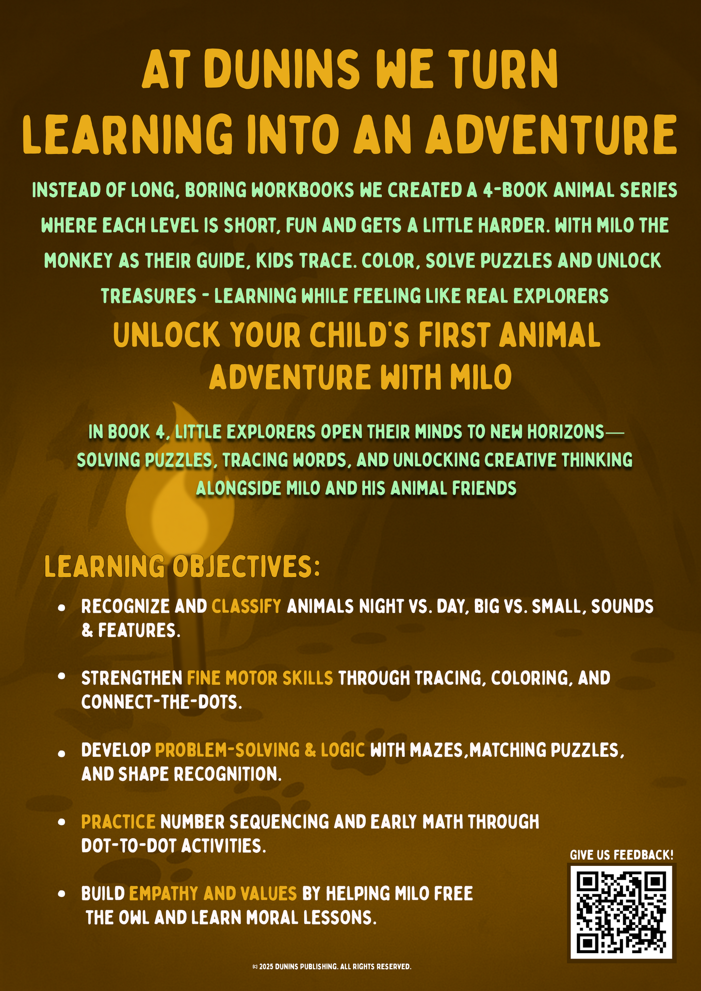 Book 4: The Cave Of Treasure Adventure Animal Tracing & Coloring Workbook for Preschoolers | Dunins