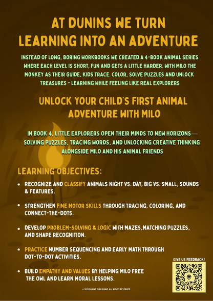 Book 4: The Cave Of Treasure Adventure | Preschool Animal Learning & Activity Book | Dunins