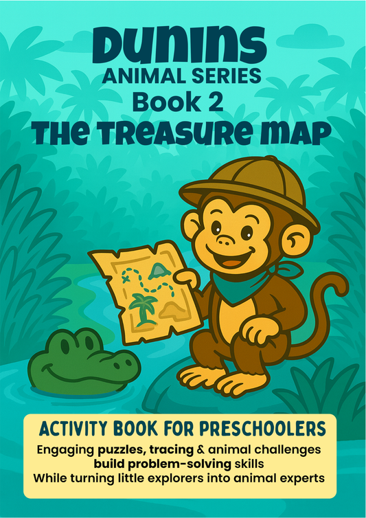 Book 2: The Lost Map adventure | Preschool Animal Learning & Activity Book | Dunins