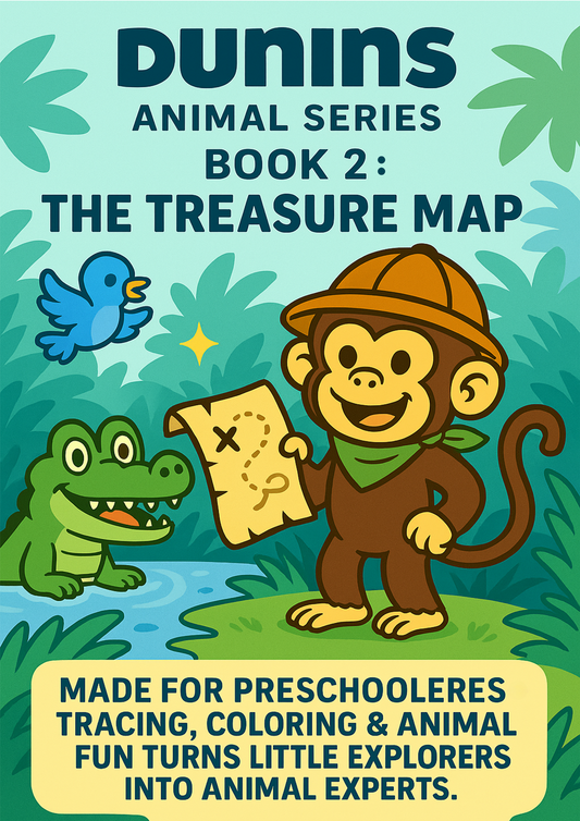 Book 2: The Lost Map Adventure  Animal Tracing & Coloring Workbook for Preschoolers | Dunins