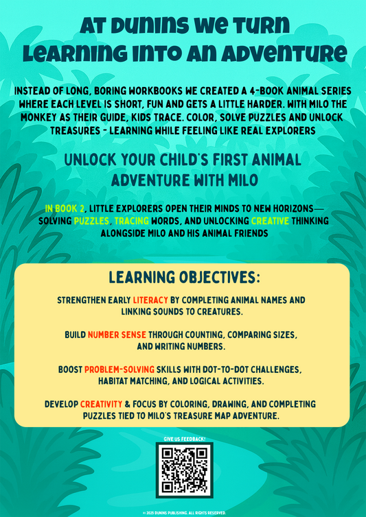 Book 2: The Lost Map Adventure  Animal Tracing & Coloring Workbook for Preschoolers | Dunins