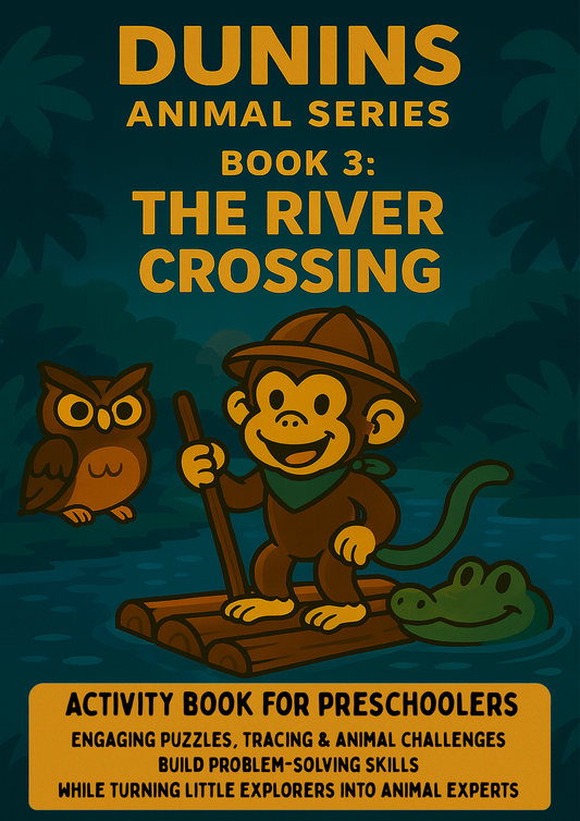 Book 3: The River Crossing Adventure Animal Tracing & Coloring Workbook for Preschoolers | Dunins