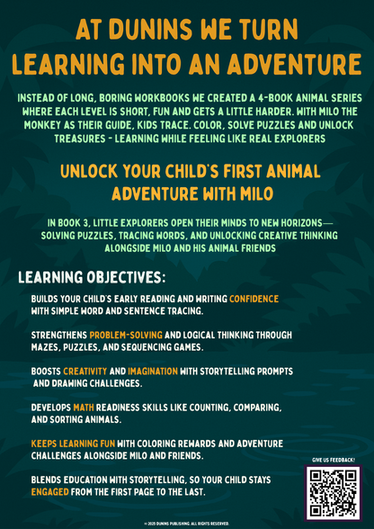 Book 3: The River Crossing Adventure Animal Tracing & Coloring Workbook for Preschoolers | Dunins