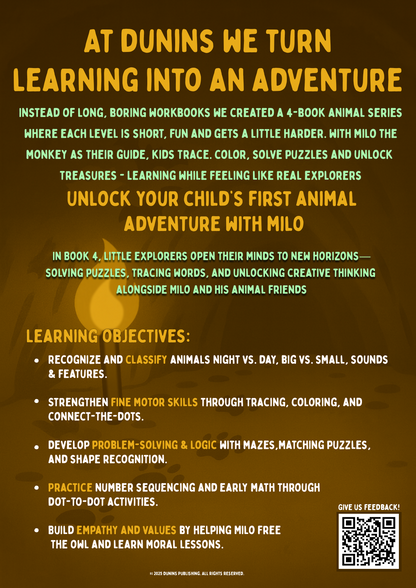 Book 4: The Cave Of Treasure Adventure Animal Tracing & Coloring Workbook for Preschoolers | Dunins